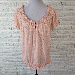 Cato Womens Top 18W 20W Plus Short Sleeve Crochet Pink Frilly PIN19E